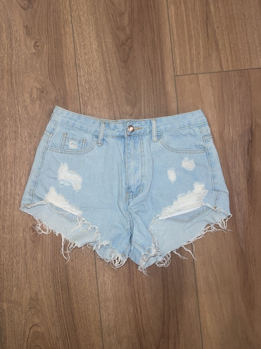 SHEIN Light Blue Distressed High Rise Denim Shorts